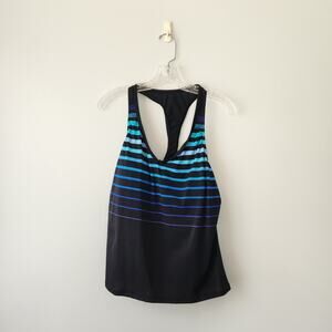 Maxine of Hollywood Tankini Swimsuit Top Women 14 Black Stripe Beach Cruise Boho